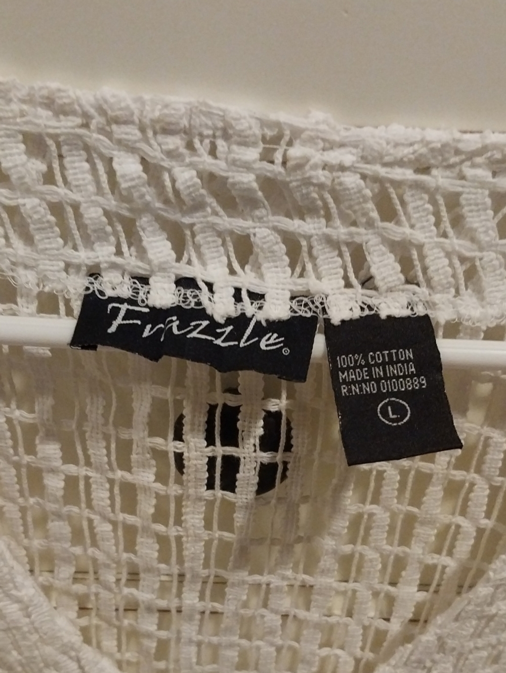 White Open-Weave Button Cardigan with Wooden Accents - Picture 2 of 4